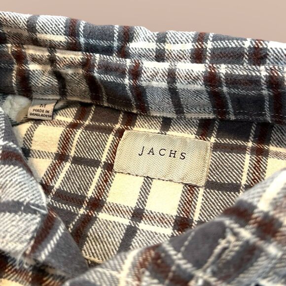 Jachs Men’s Medium Brown Tan Heritage Flannel Plaid Long Sleeve Cotton Shirt - Picture 7 of 7